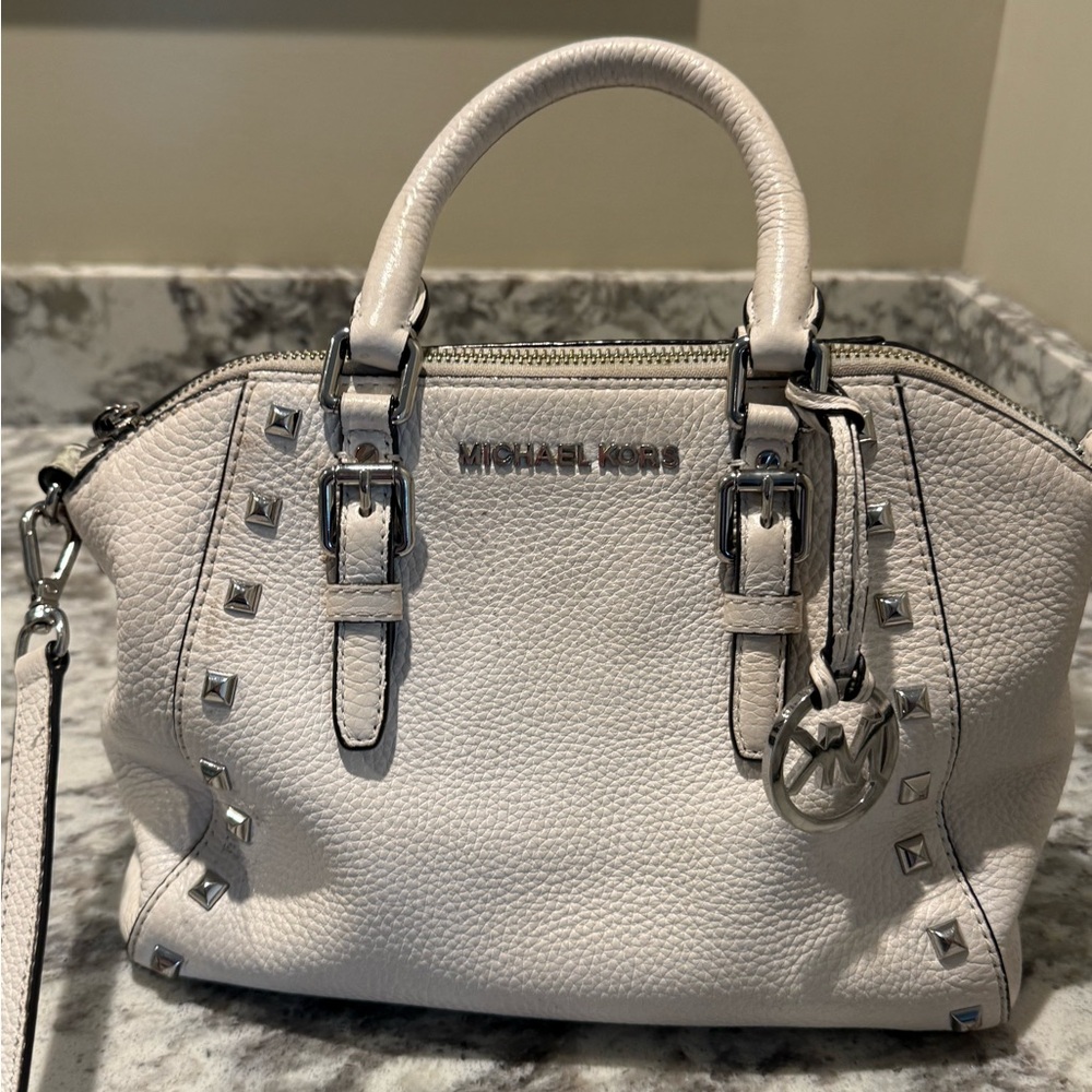 Michael Kors White Leather Stud Satchel
